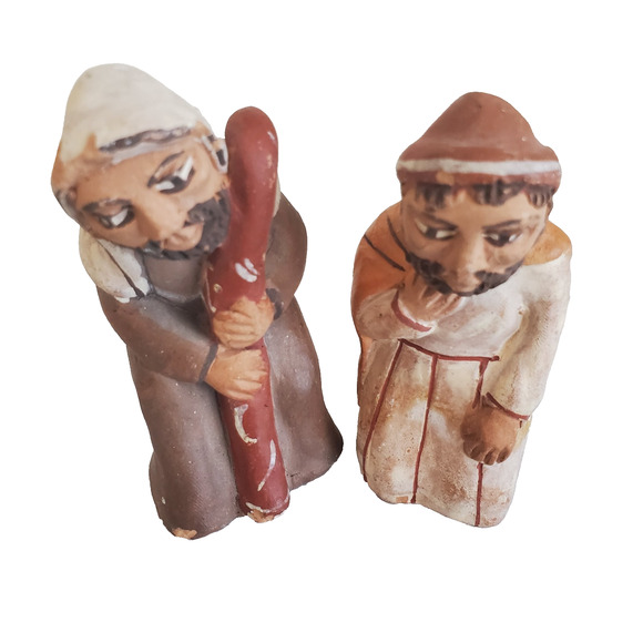 Vintage Clay Figurines Christmas Scene Wise Men Adult's 3.5" Brown Collectible - Picture 1 of 9